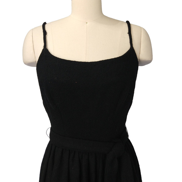 Vintage 50s Marek New York Black Maxi Dress Size S Wool Blend Belted Avant Garde - Picture 2 of 10